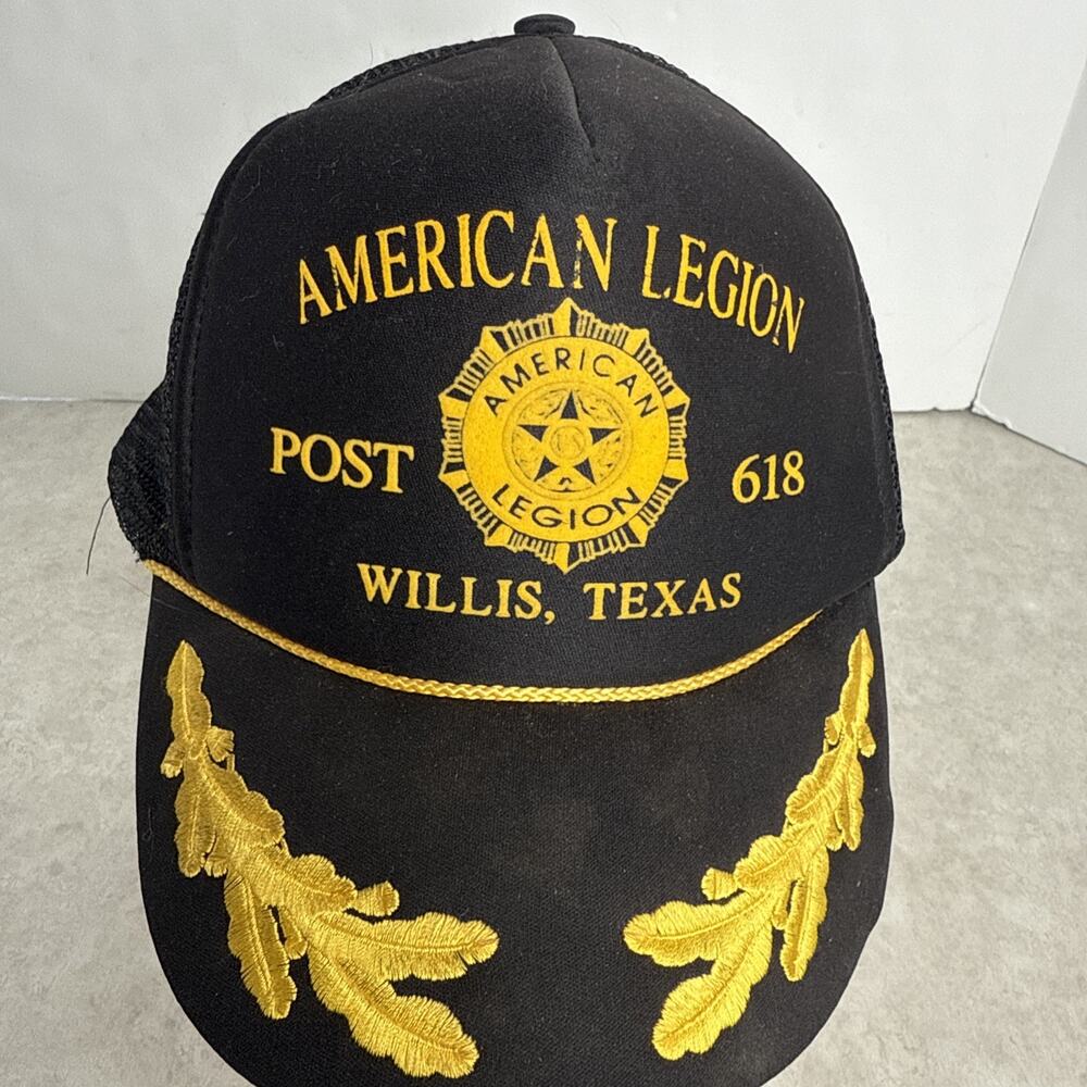 Vtg American Legion Willis Texas hat scramble egg Post 618 Mesh SnapBack Nissun